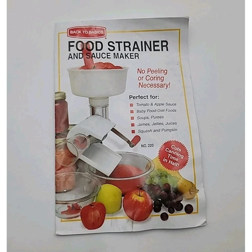 Back to Basics 220 Food Strainer Replacement Parts Instruction Manual Only
